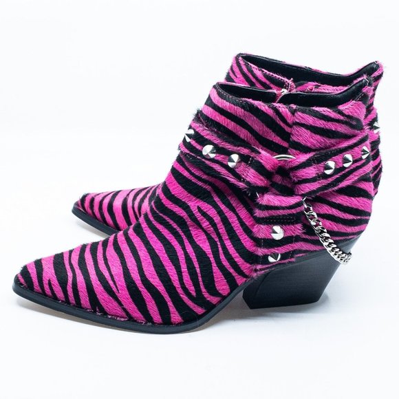 NWOT JESSICA SIMPSON Zayrie Pink and Black Zebra Print Ankle Boot - Picture 8 of 9